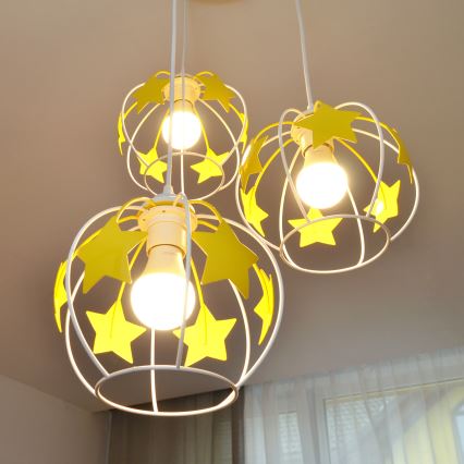Żyrandol dziecięcy na lince STARS 3xE27/15W/230V żółty/biały
