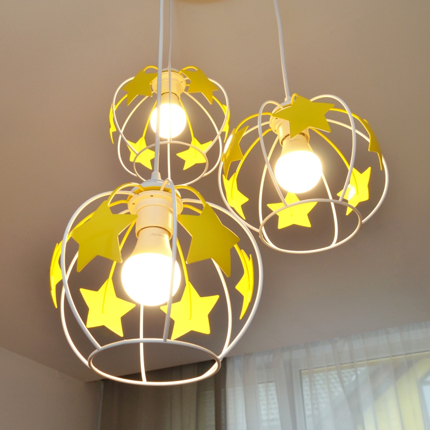 Żyrandol dziecięcy na lince STARS 3xE27/15W/230V żółty/biały