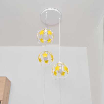 Żyrandol dziecięcy na lince STARS 3xE27/15W/230V żółty/biały