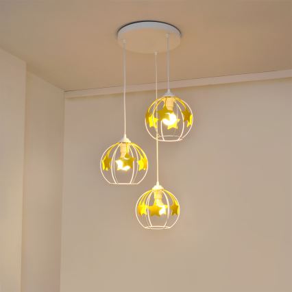 Żyrandol dziecięcy na lince STARS 3xE27/15W/230V żółty/biały