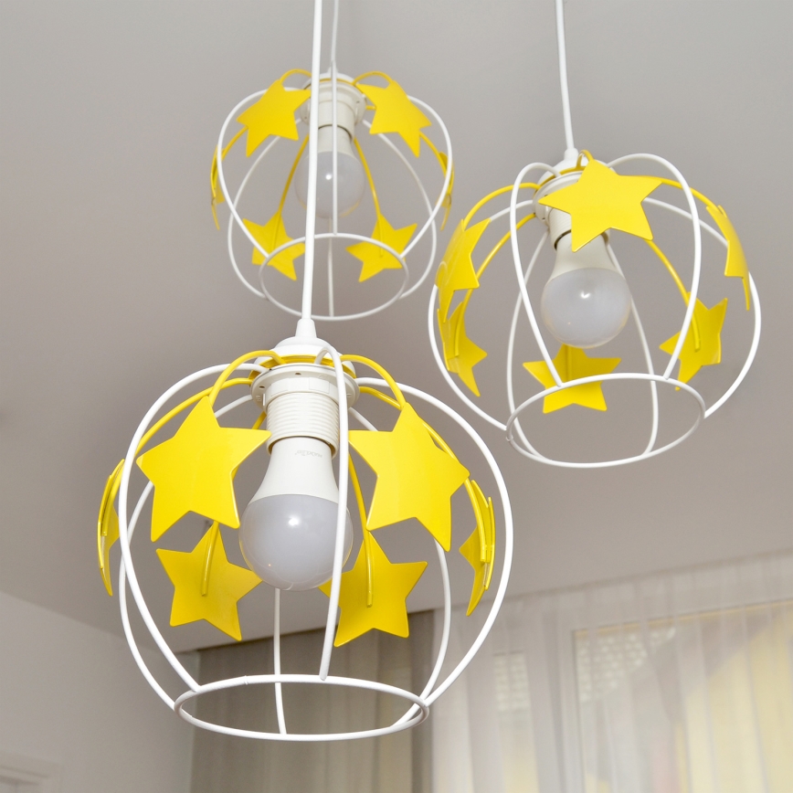 Żyrandol dziecięcy na lince STARS 3xE27/15W/230V żółty/biały