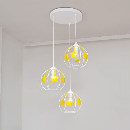 Żyrandol dziecięcy na lince STARS 3xE27/15W/230V żółty/biały