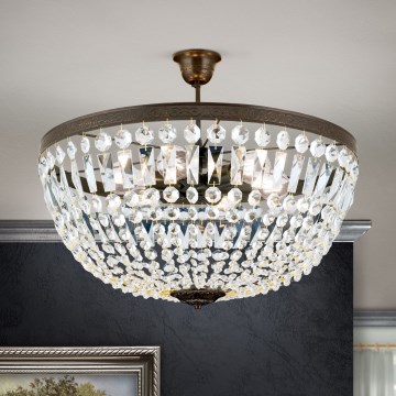 Żyrandol kryształowy ARILA 6xE27/60W/230V śr. 60 cm brązowy/patyna