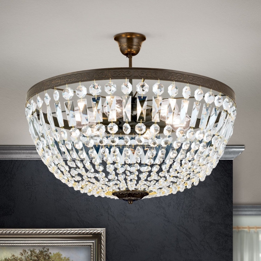 Żyrandol kryształowy ARILA 6xE27/60W/230V śr. 60 cm brązowy/patyna