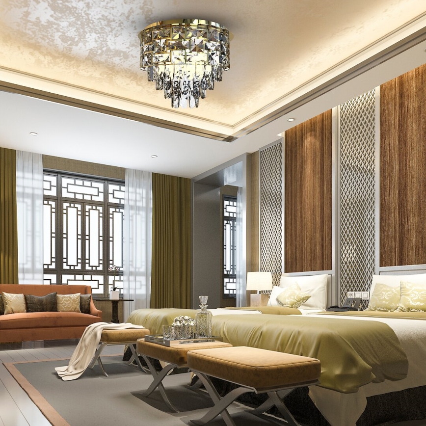 Żyrandol kryształowy LUXURIA 9xE14/40W/230V śr. 48 cm złoty