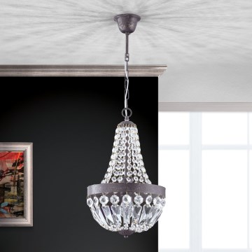 Żyrandol kryształowy na łańcuchu ARILA 1xE27/60W/230V śr. 25,5 cm brązowy/patyna