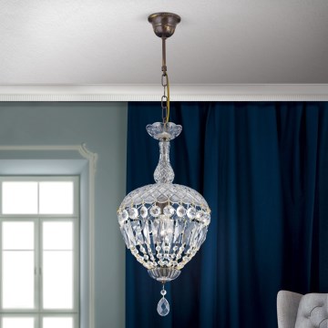 Żyrandol kryształowy na łańcuchu ARILA 1xE27/60W/230V śr. 25 cm brązowy/patyna