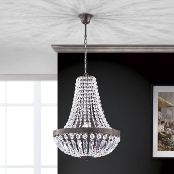 Żyrandol kryształowy na łańcuchu ARILA 3xE27/60W/230V śr. 40 cm brązowy/patyna