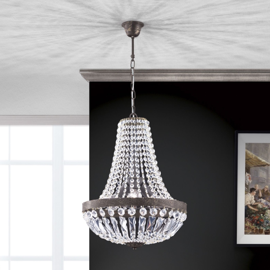 Żyrandol kryształowy na łańcuchu ARILA 3xE27/60W/230V śr. 40 cm brązowy/patyna