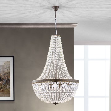 Żyrandol kryształowy na łańcuchu ARILA 6xE27/60W/230V śr. 60 cm brązowy/patyna