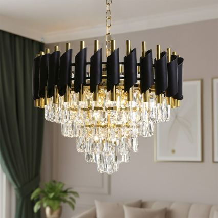 Żyrandol łańcuchowy CRISTAL 7xE14/10W/230V czarny/złoty