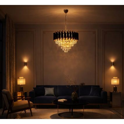 Żyrandol łańcuchowy CRISTAL 7xE14/10W/230V czarny/złoty