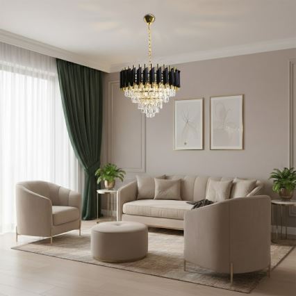 Żyrandol łańcuchowy CRISTAL 7xE14/10W/230V czarny/złoty