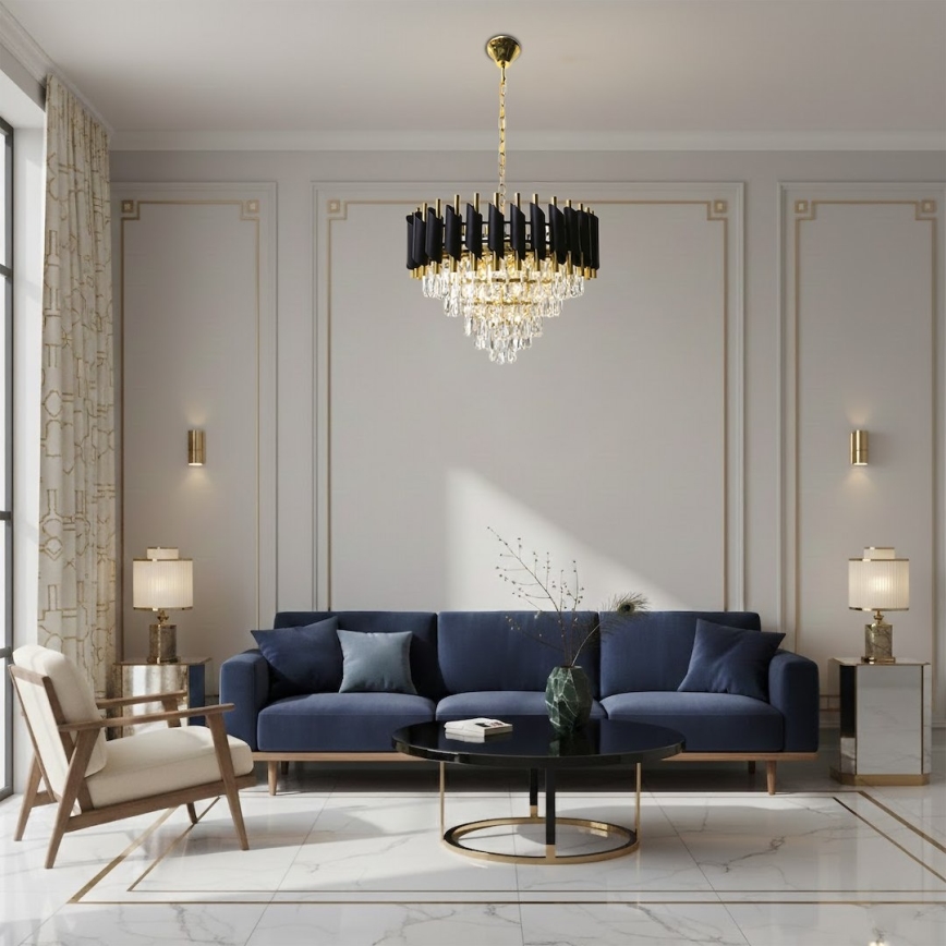 Żyrandol łańcuchowy CRISTAL 7xE14/10W/230V czarny/złoty