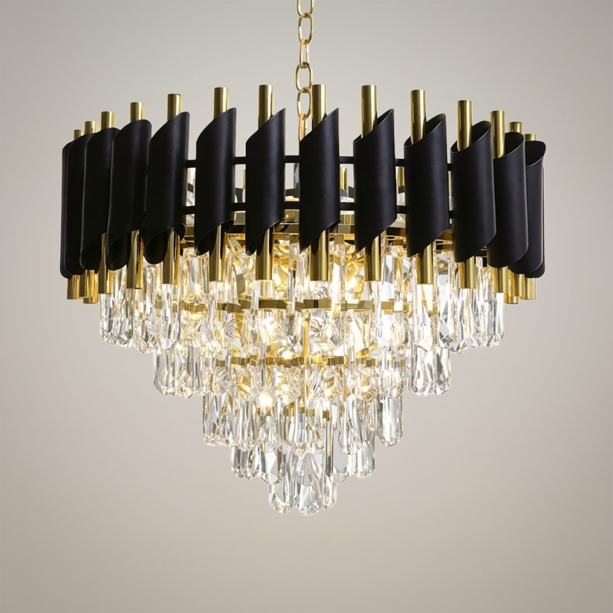 Żyrandol łańcuchowy CRISTAL 7xE14/10W/230V czarny/złoty