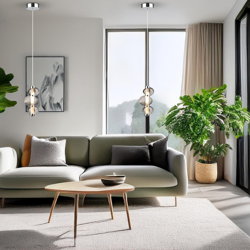 Żyrandol LED na lince BOLLA LED/12W/230V śr. 16 cm błyszczący chrom/przydymiony szary