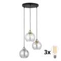 Żyrandol LED na lince DEVI 3xE27/15W/230V czarny/przezroczysty