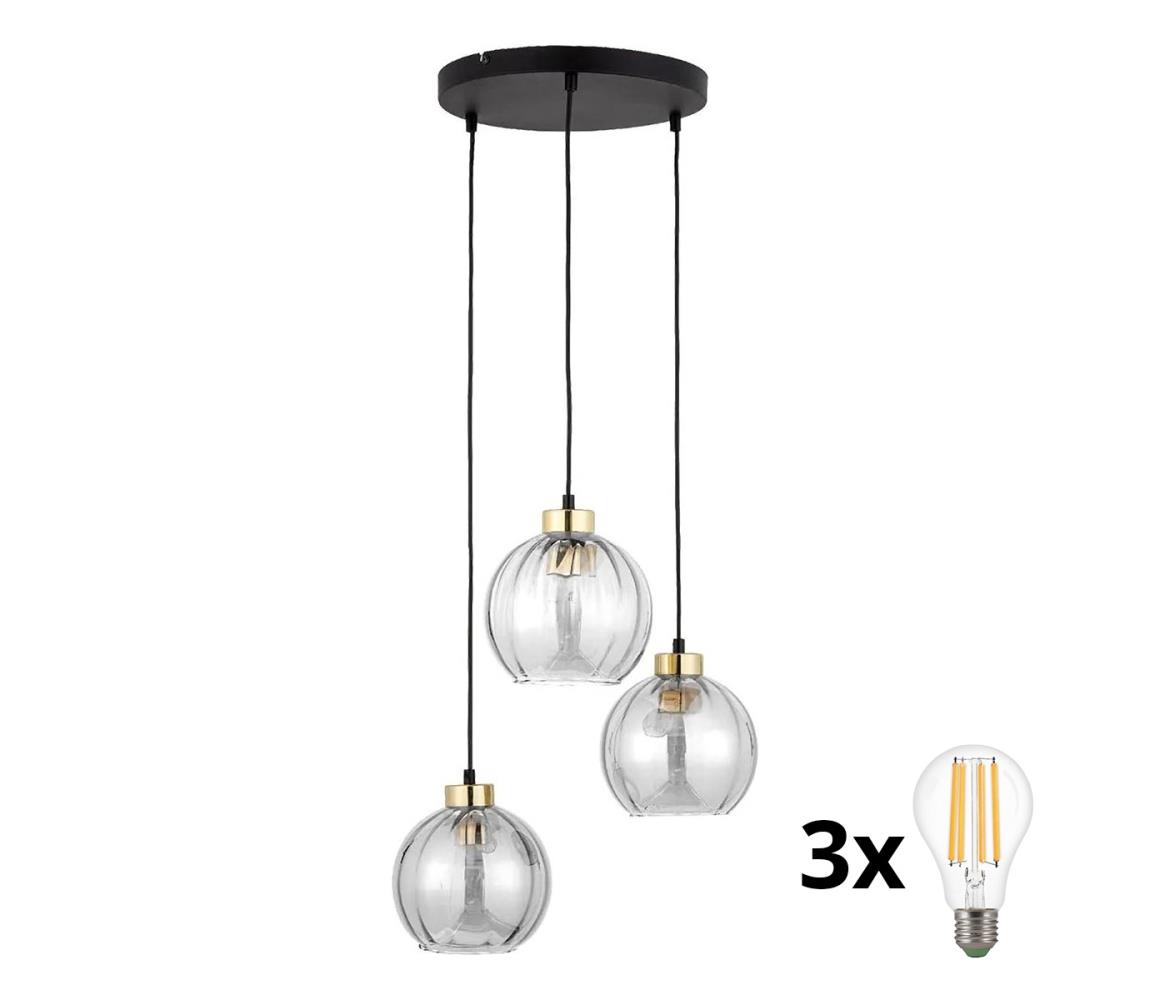 Żyrandol LED na lince DEVI 3xE27/15W/230V czarny/przezroczysty