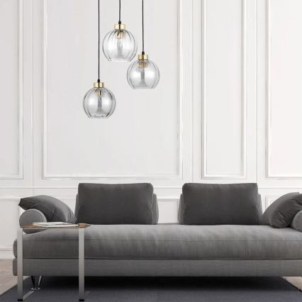 Żyrandol LED na lince DEVI 3xE27/15W/230V czarny/przezroczysty