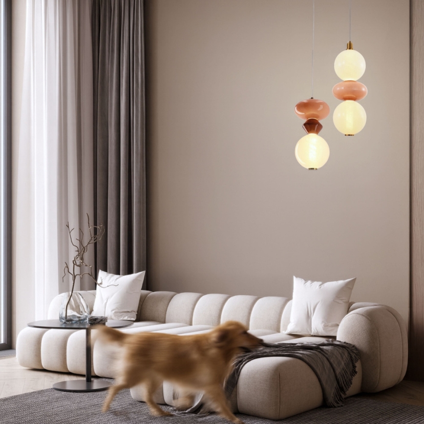 Żyrandol LED na lince FLORES LED/10W/230V złoty/pomarańczowy/brązowy