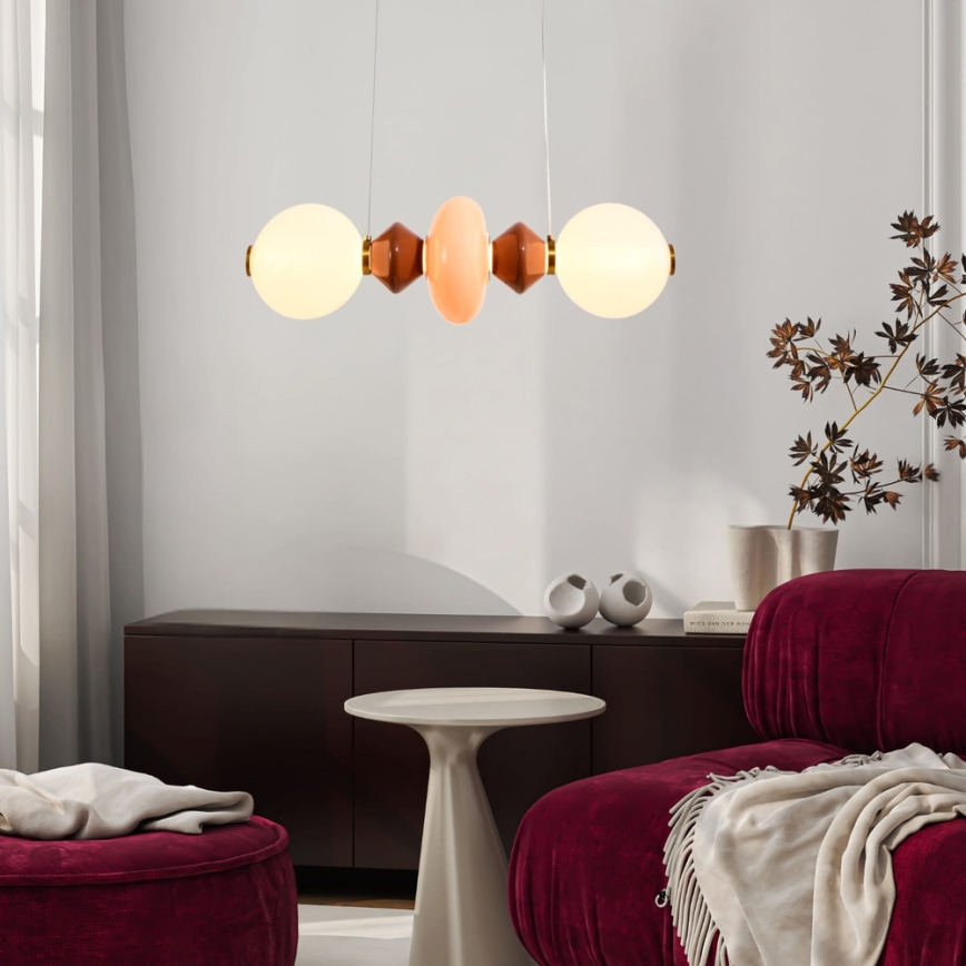 Żyrandol LED na lince FLORES LED/15W/230V złoty/pomarańczowy/brązowy