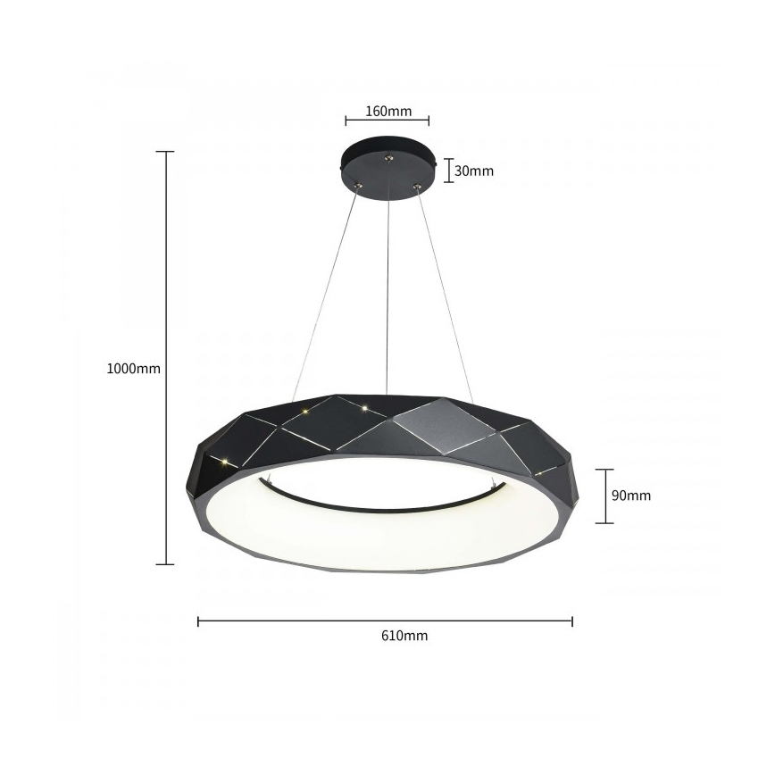 Żyrandol LED na lince REUS LED/36W/230V 4000K śr. 61 cm czarny