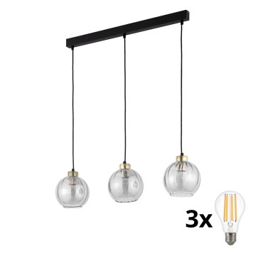 Żyrandol LED na linkach DEVI 3xE27/15W/230V czarny/dymiony