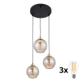 Žyrandol LED na przewodzie DEVI 3xE27/15W/230V czarny/dymno-beżowy