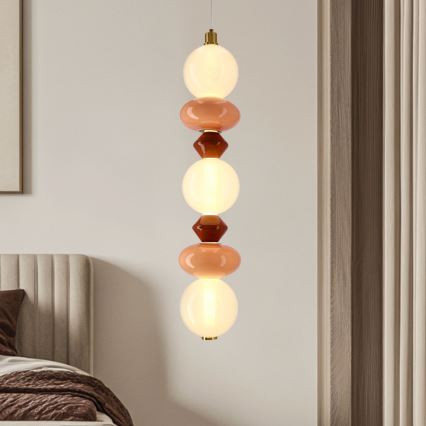 Żyrandol LED na przewodzie FLORES LED/20W/230V złoty/pomarańczowy/brązowy