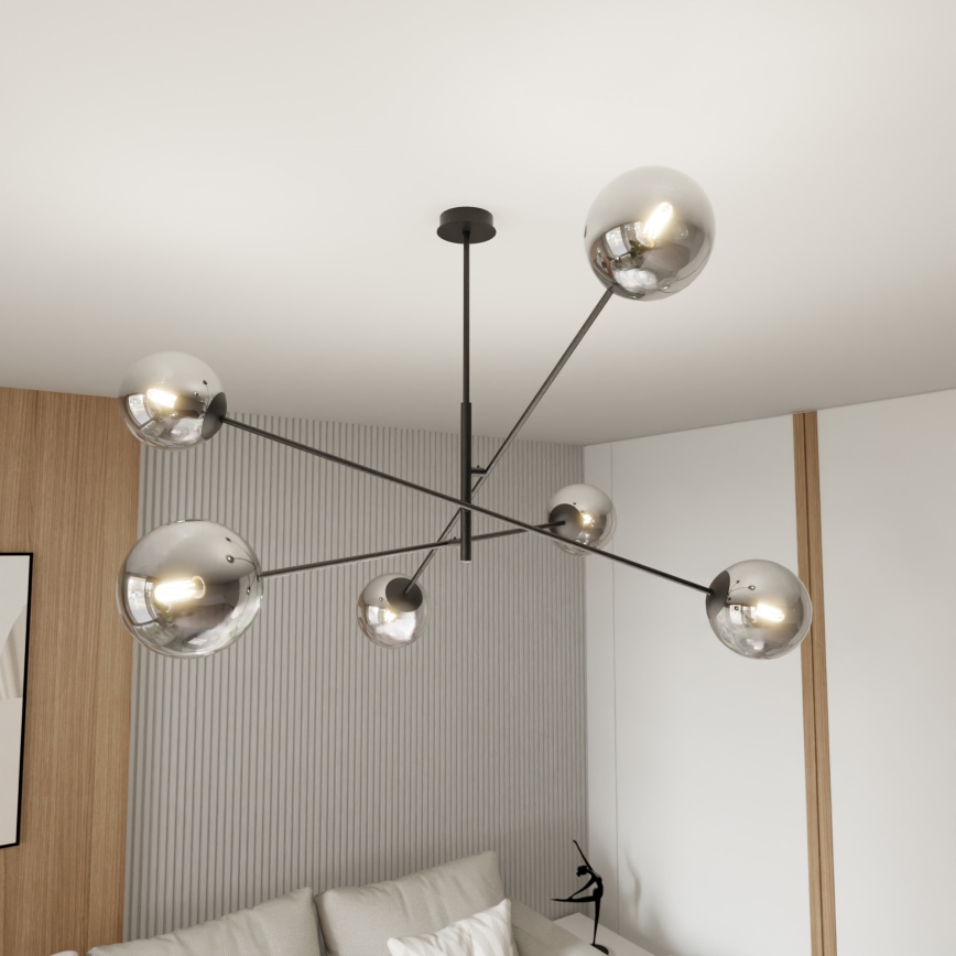 Żyrandol LINEAR 6xE14/10W/230V czarny/szary