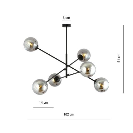 Żyrandol LINEAR 6xE14/10W/230V czarny/szary