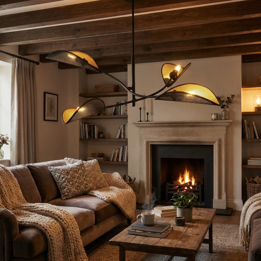 Żyrandol LOTUS 4xE14/10W/230V czarny/złoty