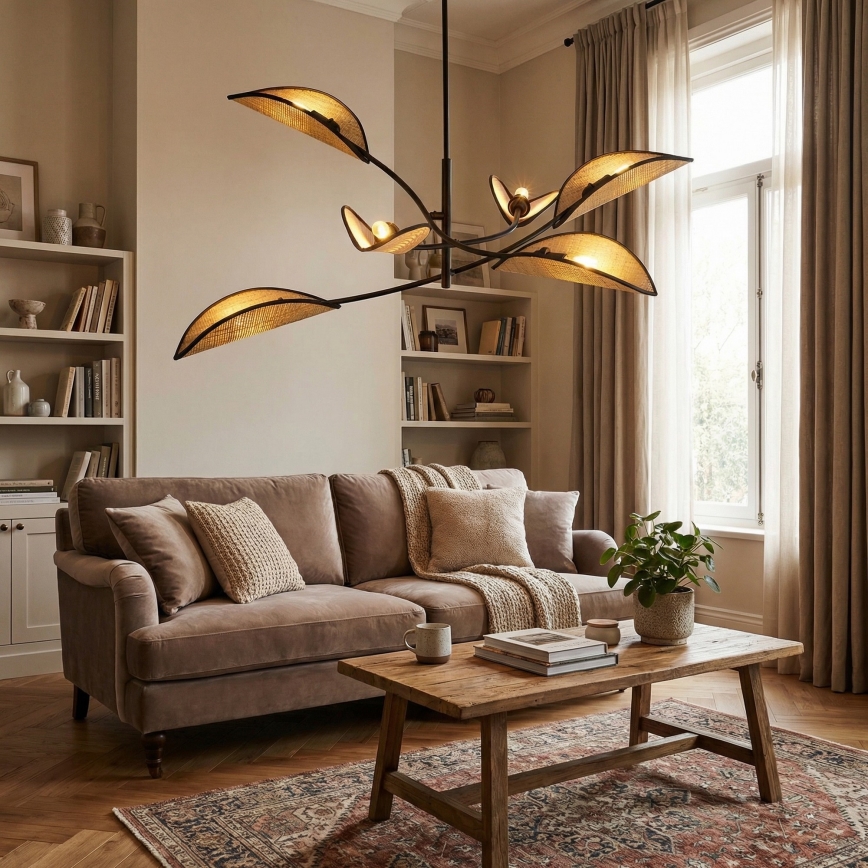Żyrandol LOTUS 6xE14/10W/230V czarny/beżowy
