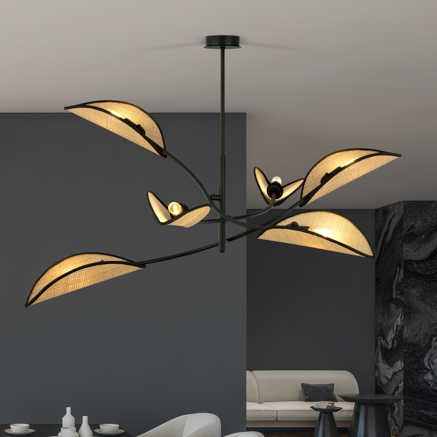 Żyrandol LOTUS 6xE14/10W/230V czarny/beżowy
