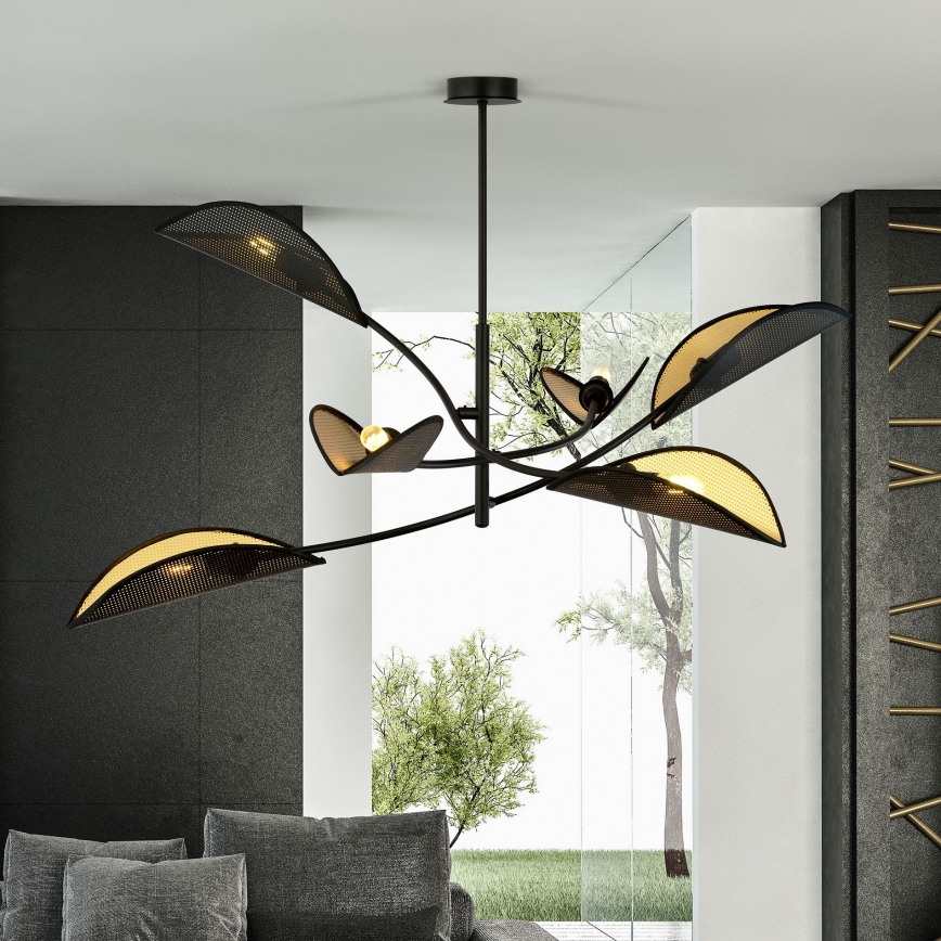 Żyrandol LOTUS 6xE14/10W/230V czarny/złoty