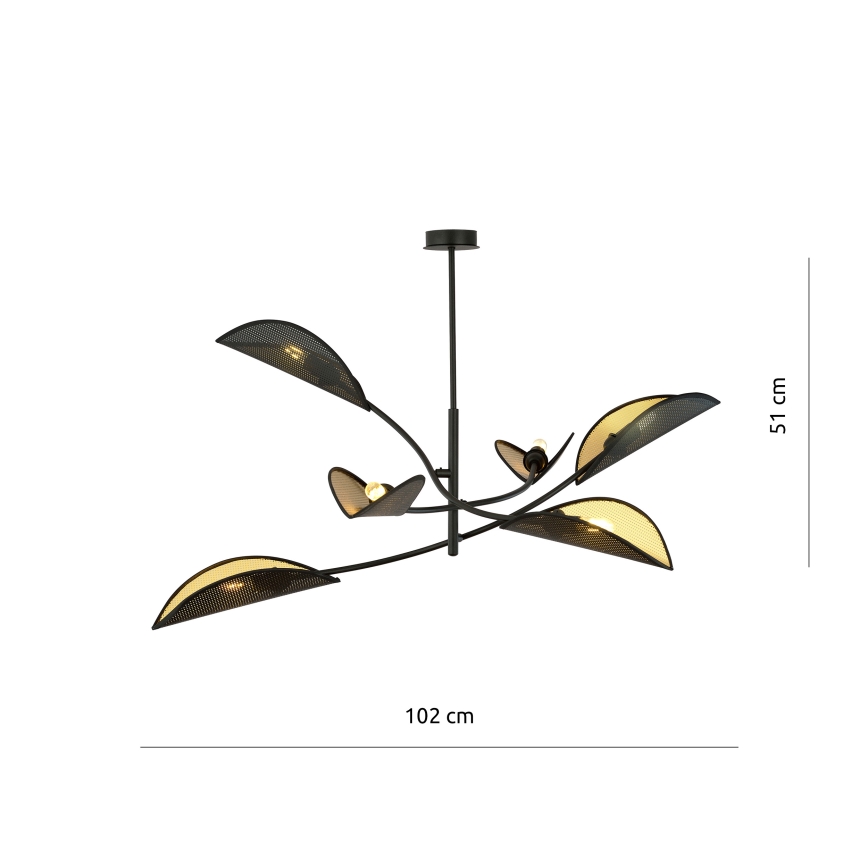 Żyrandol LOTUS 6xE14/10W/230V czarny/złoty