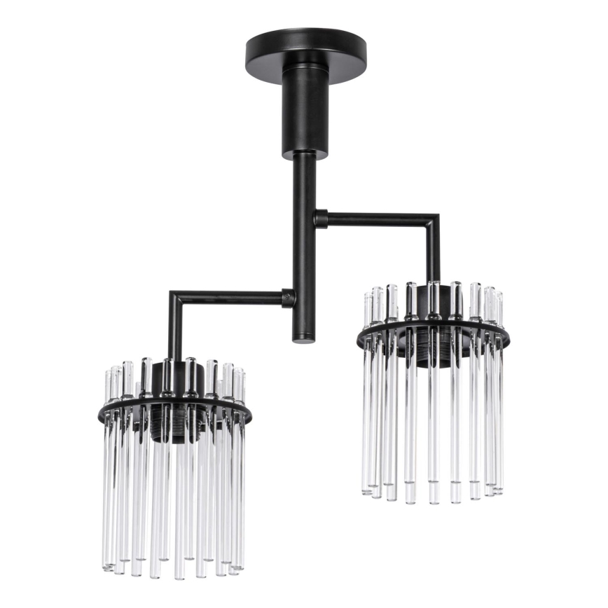 Żyrandol na drążku 2xE27/60W/230V czarny/przezroczysty