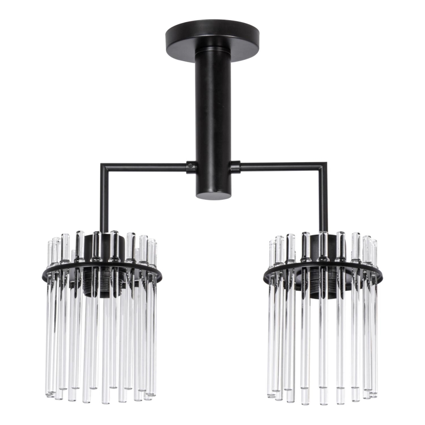 Żyrandol na drążku 2xE27/60W/230V czarny/przezroczysty