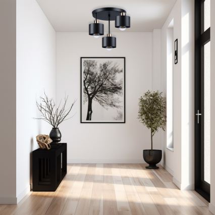 Żyrandol na drążku 3xE27/35W/230V śr. 30 cm czarny/złoty