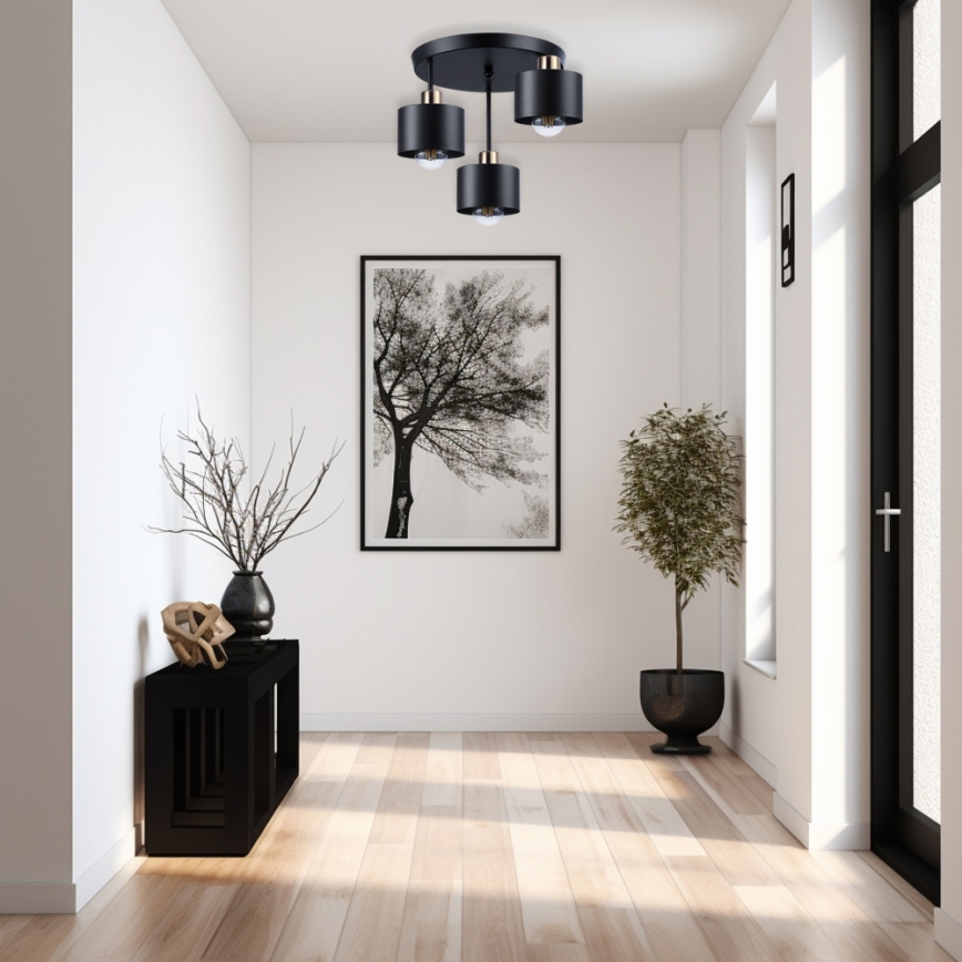 Żyrandol na drążku 3xE27/35W/230V śr. 30 cm czarny/złoty