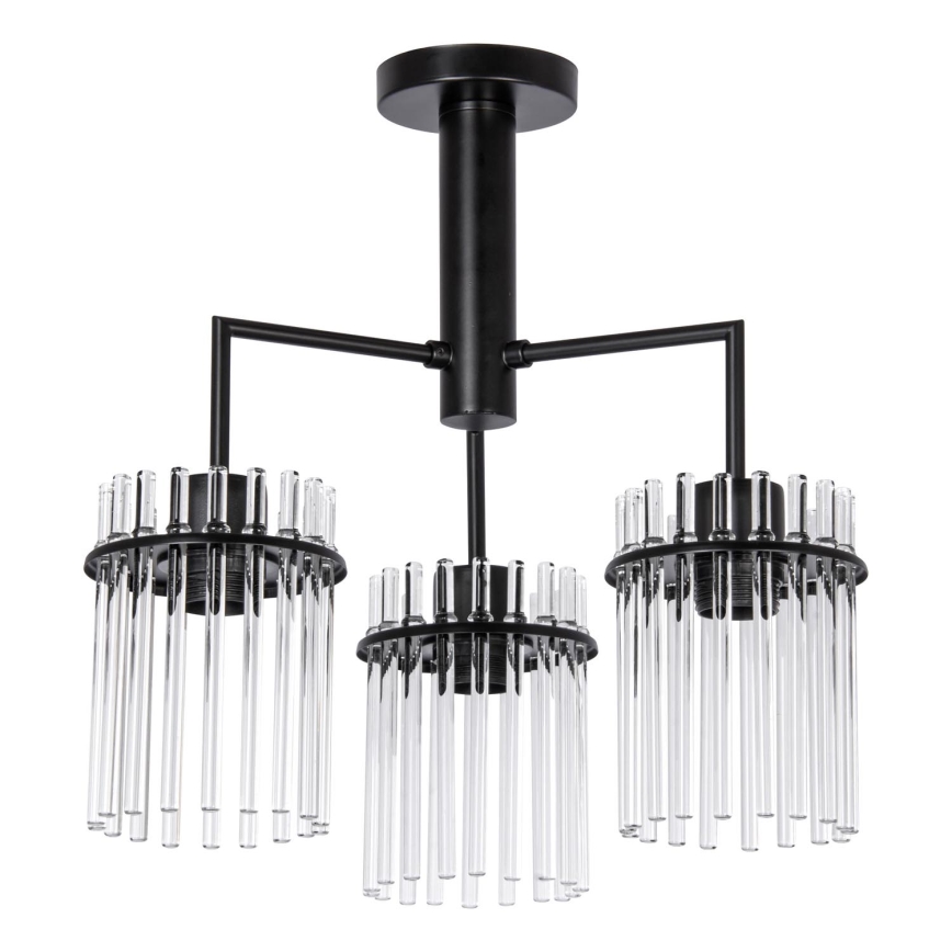 Żyrandol na drążku 3xE27/60W/230V czarny/przezroczysty