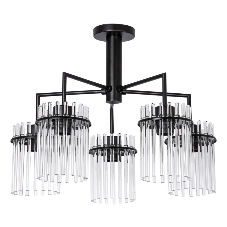 Żyrandol na drążku 5xE27/60W/230V czarny/przezroczysty