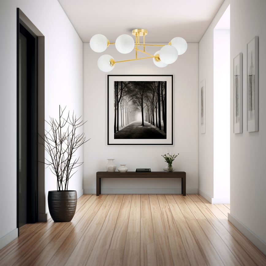 Żyrandol na drążku 6xE27/35W/230V śr. 80 cm złoty
