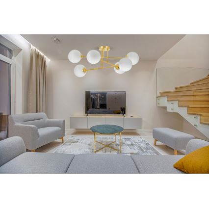 Żyrandol na drążku 6xE27/35W/230V śr. 80 cm złoty