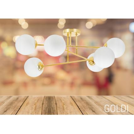 Żyrandol na drążku 6xE27/35W/230V śr. 80 cm złoty