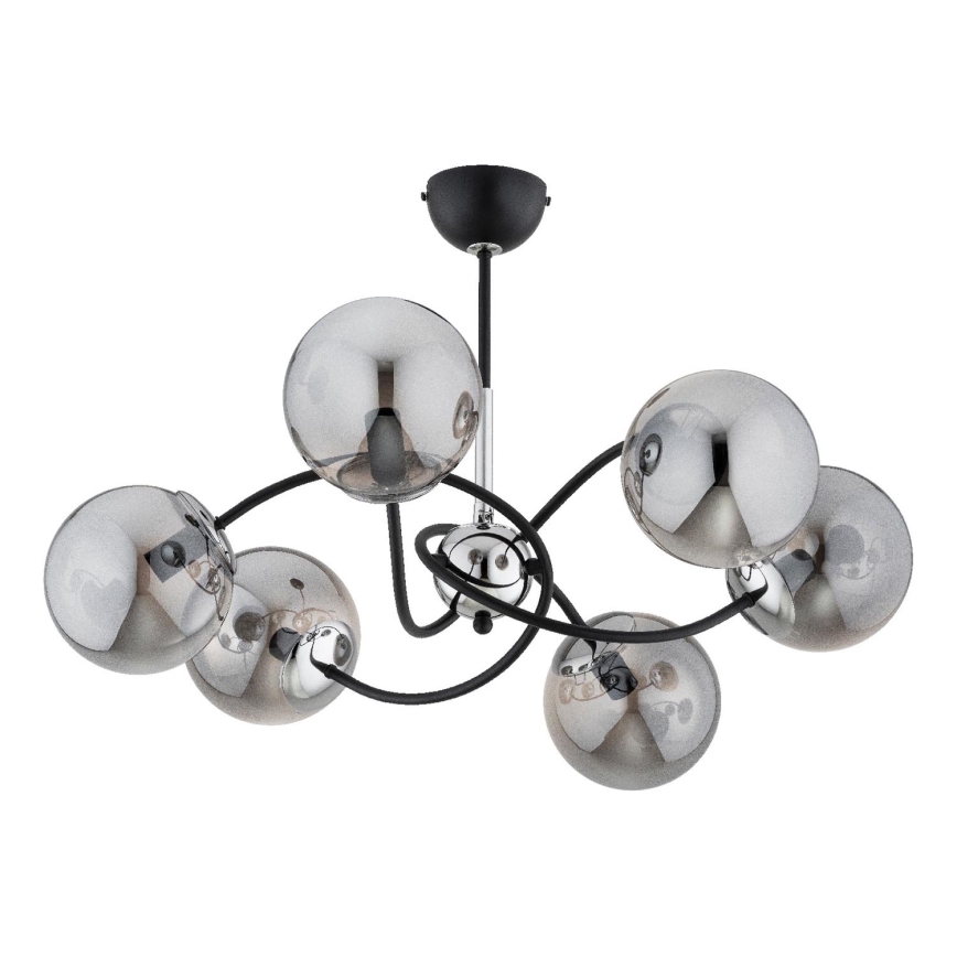 Żyrandol na drążku AURORA 6xE14/10W/230V czarny/chrom błyszczący