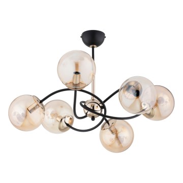 Żyrandol na drążku AURORA 6xE14/10W/230V czarny/złoty