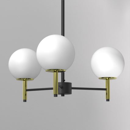 Żyrandol na drążku AWINION 3xE27/15W/230V biały/złoty/czarny