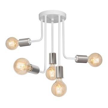 Żyrandol na drążku CANDELA 5xE27/15W/230V biały/chrom błyszczący