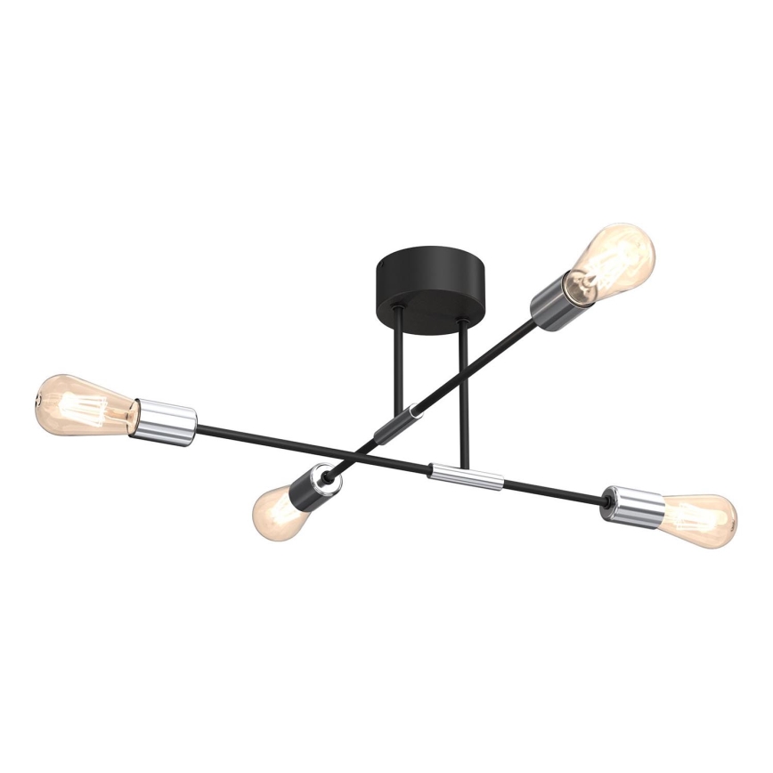 Żyrandol na drążku FLAME 4xE27/60W/230V czarny/chrom błyszczący
